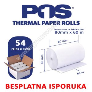 2.Papirna termo rolna 80mm x 60 m ( 54 kom )
